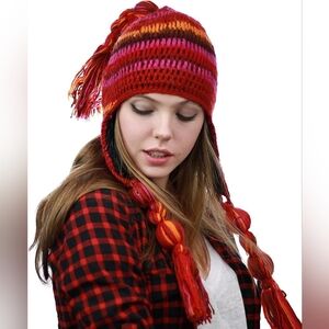 Cheveux Nepal Handmade Ear Flaps Wool Fleece Lined Winter Hat New with Tags